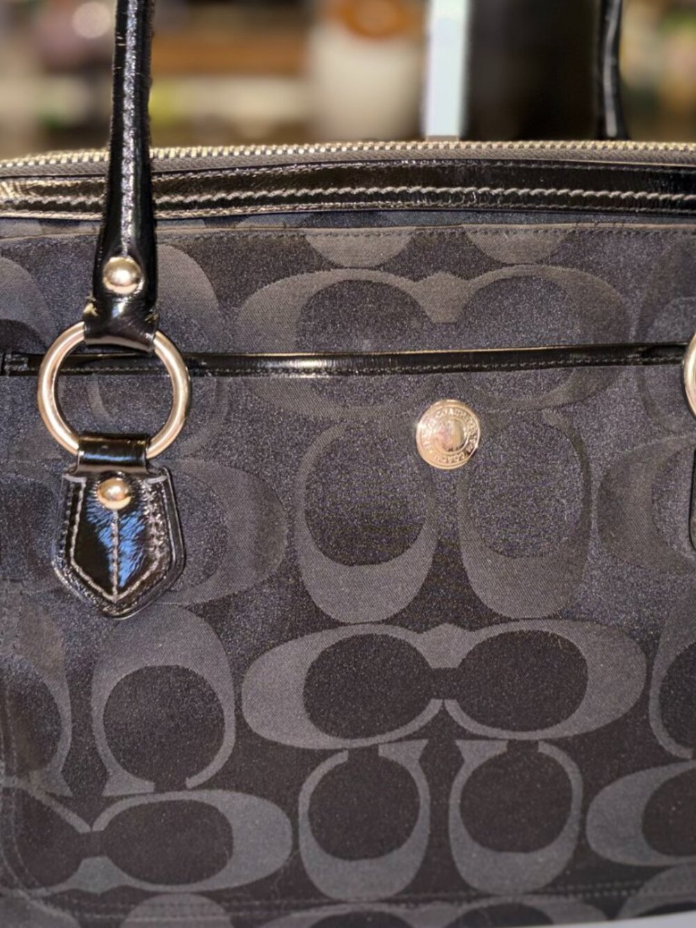 Authentic Coach Signature Black Jacquard & Leather Work Tote / Briefcase - Picture 4 of 13